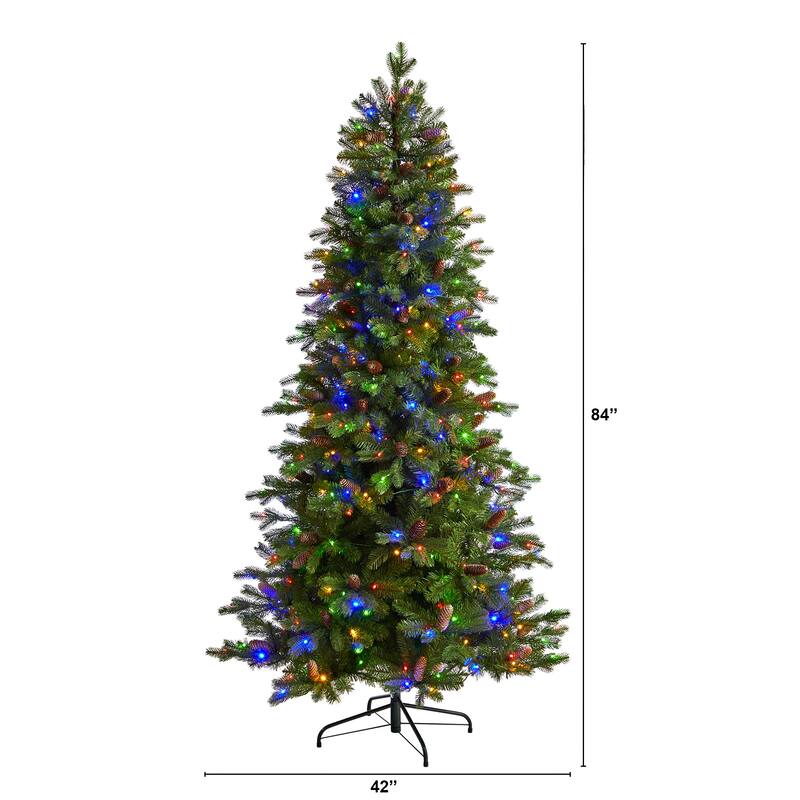 7' Fraser Fir Artificial Christmas Tree with 300 Multicolor LED Lights and 1179 Bendable Branches