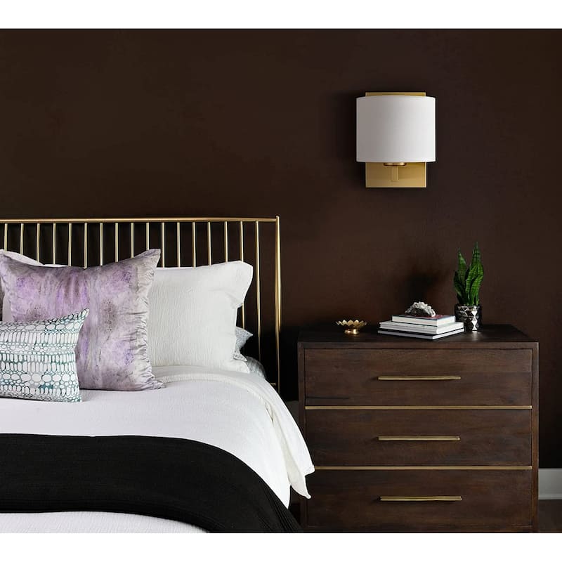 2 pack brass gold wall sconces industrial wall lamp with fabric shade