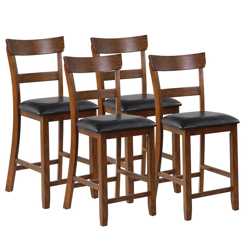 Gymax Set of 4 Barstools Counter Height Chairs w/Leather Seat & Rubber - See Details - Brown, Black - Set of 4 - See Details
