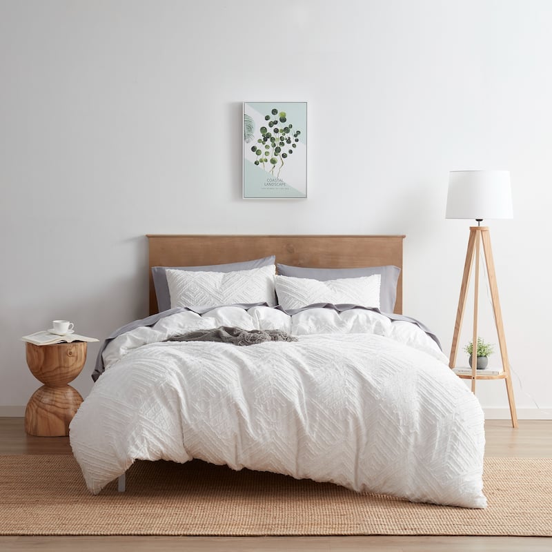 Nestl Boho Tufted Embroidery Double Brushed Duvet Cover with Button Closure - White - Patterned Jewel - King