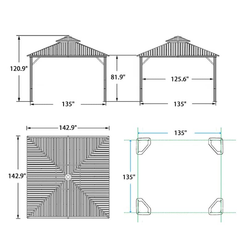 PURPLE LEAF Outdoor Galvanized Steel Roof Aluminum Frame Hardtop Gazebo with Netting,Curtains included