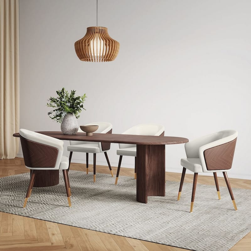 Manhattan Comfort Modern Reeva Leatherette Upholstered Dining Chair - Walnut and Cream - Single