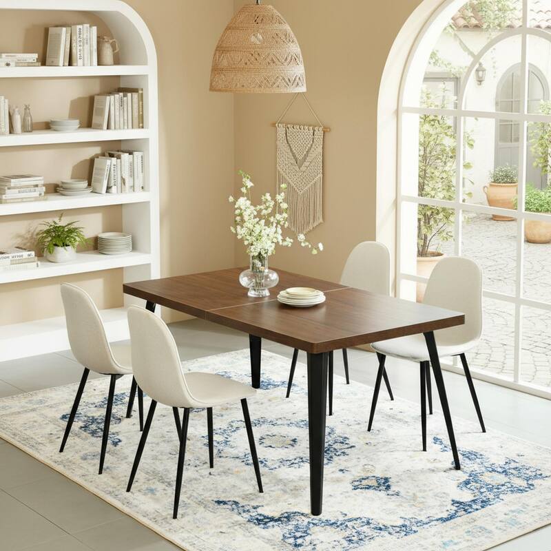 Homy Casa 5-Piece Dining Room Set with Modern Brown Table and 4 Upholstered Side Chairs