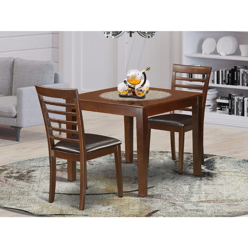 Modern Dining Set - 3 Piece Kitchen Table & Chairs - 36 Inch Square Table - Mahogany Finish