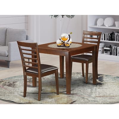 Modern Dining Set - 3 Piece Kitchen Table & Chairs - 36 Inch Square Table - Mahogany Finish