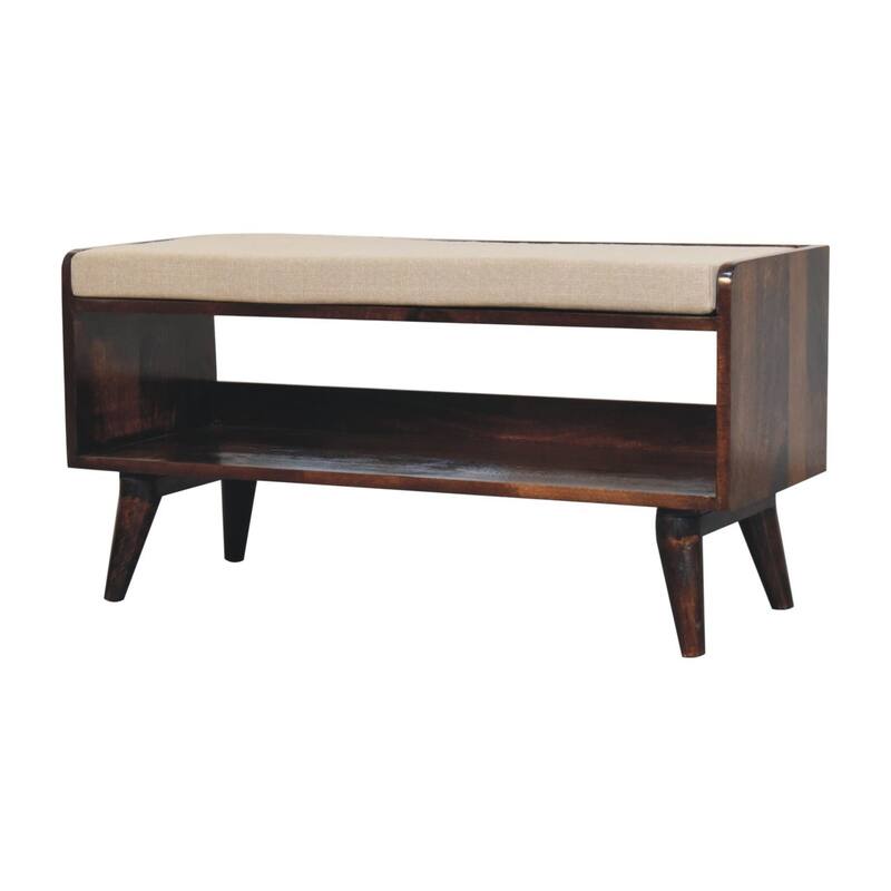 Artisan Furniture Solid Wood California Walnut bench with mud linen seat pad