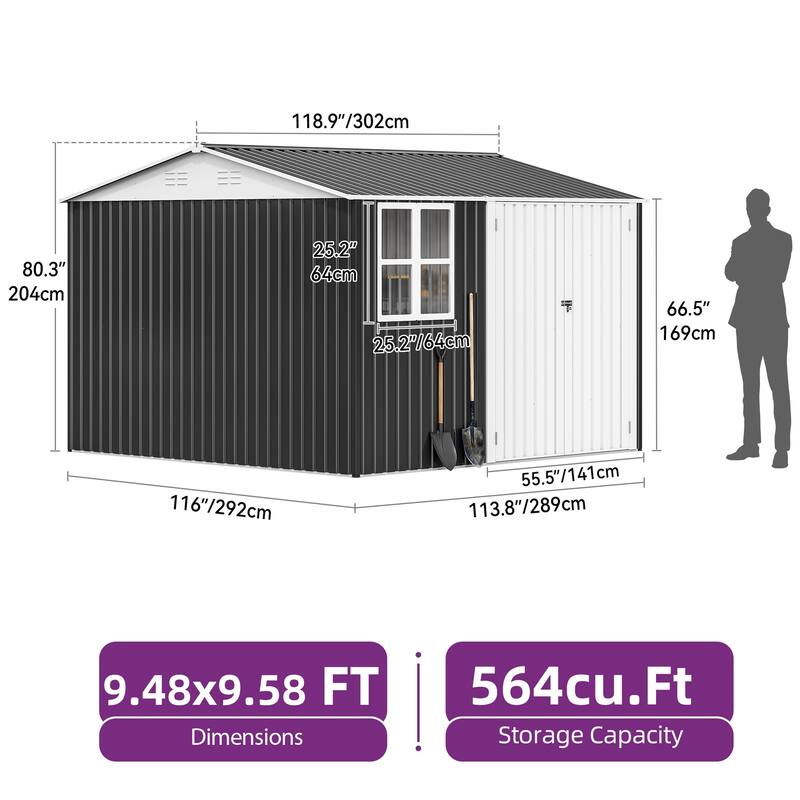 9.5 ft. W x 9.5 ft. D Metal Outdoor Storage Shed with Window