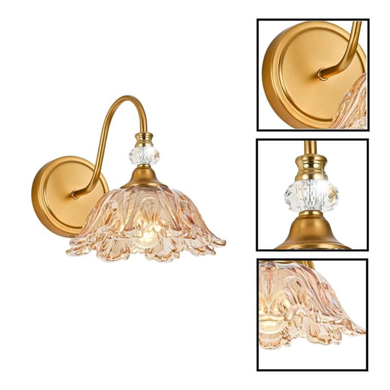 1 Light wall sconce gold bathroom light fixtures glass, metal wall lighting
