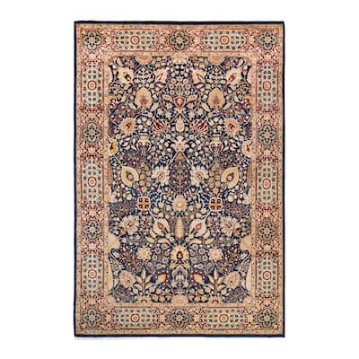 Overton Handknotted Wool Traditional Oriental Blue Area Rug - 6' x 9'