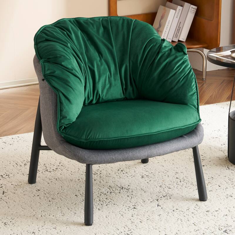 Modern Velvet Accent Chair with Wooden Frame and Black Metal Legs for Living Room or Lounge Seating - 27.4"L x 27"W x 29.1"H