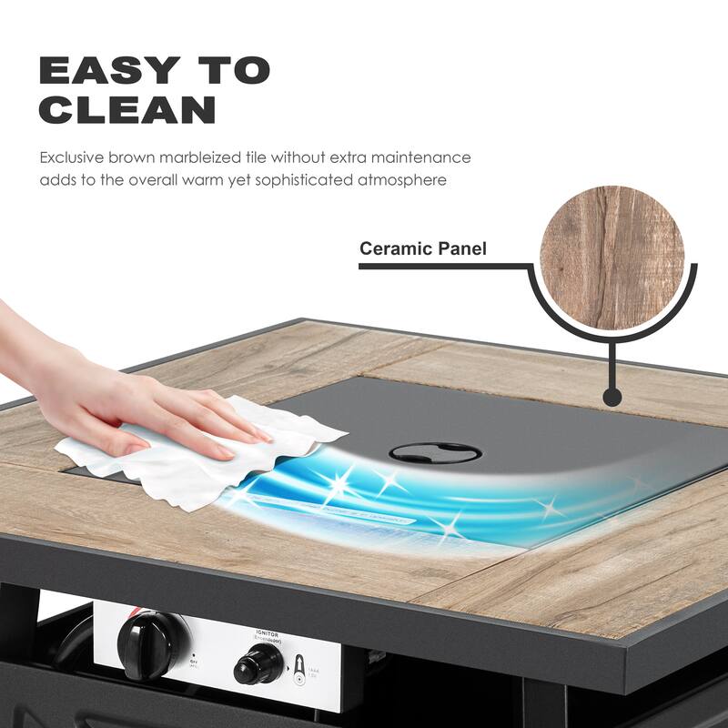 Outdoor 28 Inch 50,000 BTU Square Iron Propane Gas Fire Pit Table with Cover - 28 inch. x 26 inch.