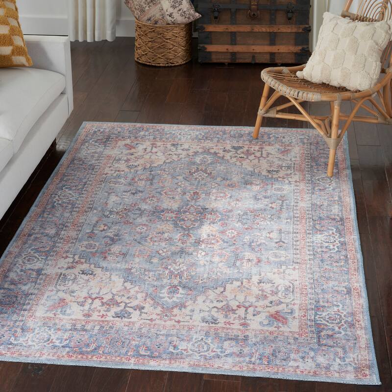 57 Grand by Nicole Curtis Vintage Medallion Machine Washable Area Rug - 5'3" x 7'3" - Blue/Multi