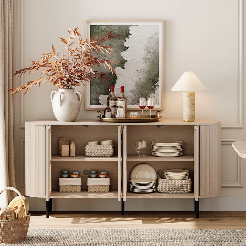 WAMPAT 64.4" Fluted TV Stand,Mid Century Modern Entertainment Center for TVs Up to 70 inches