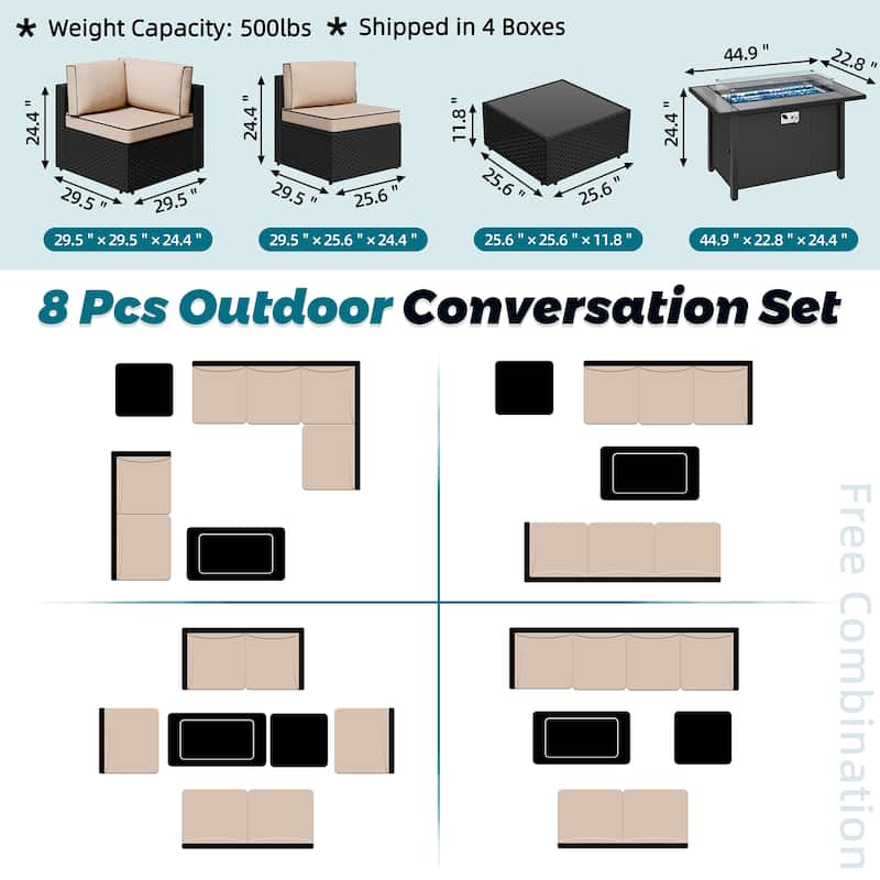 8 Piece Sectional Seating Group with Fire Pit