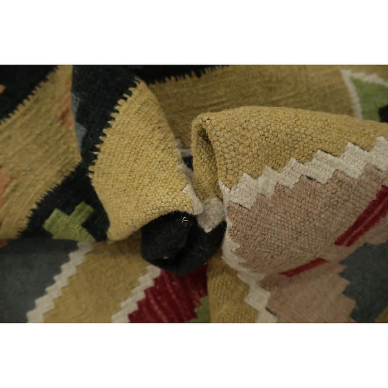 Hand Woven Oriental 100% Wool Carpet Southwestern Modern Yellow & Gold Kilim Runner Rug - 9' 10'' X 3' 0''
