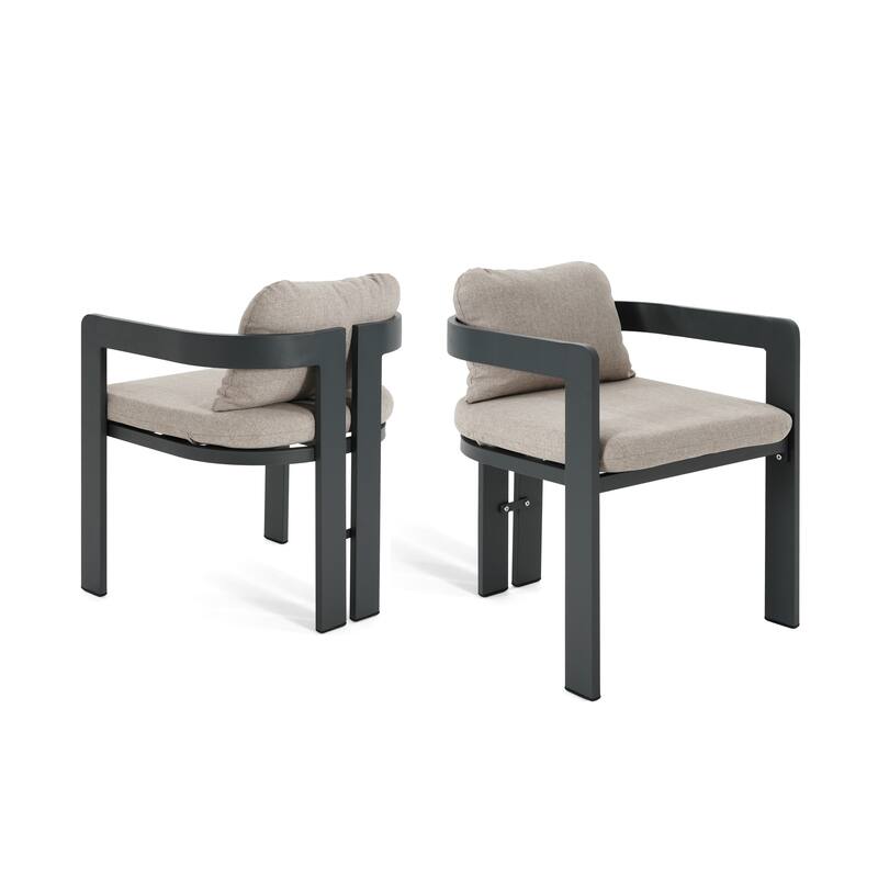 Roomfitters Pula Outdoor Aluminum Dining Chairs with Removable Cushions, Rust Proof, Set of 2 - Beige+Black