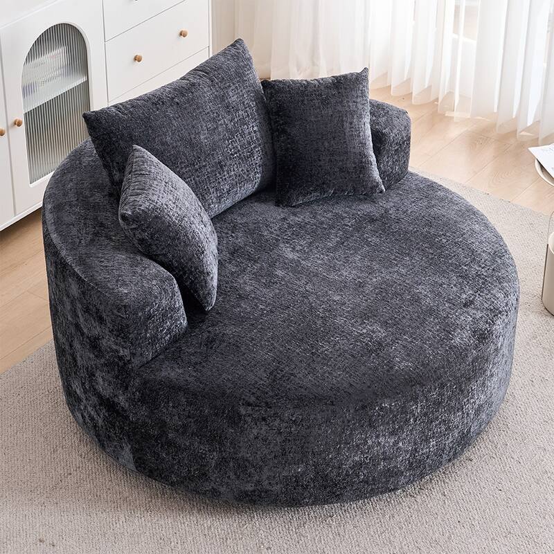 Round Accent Chair with High-Resilience Cushions, Swivel Chenille Barrel Chair, Fluffy Sleeper Lounge Chair