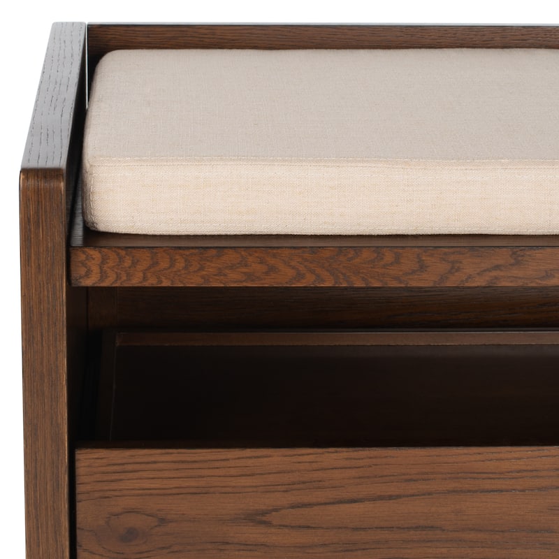 SAFAVIEH Roseanna Shoe Storage Bench Oak / Beige - 34" W x 18" D x 21" H - 34Wx18Dx21H