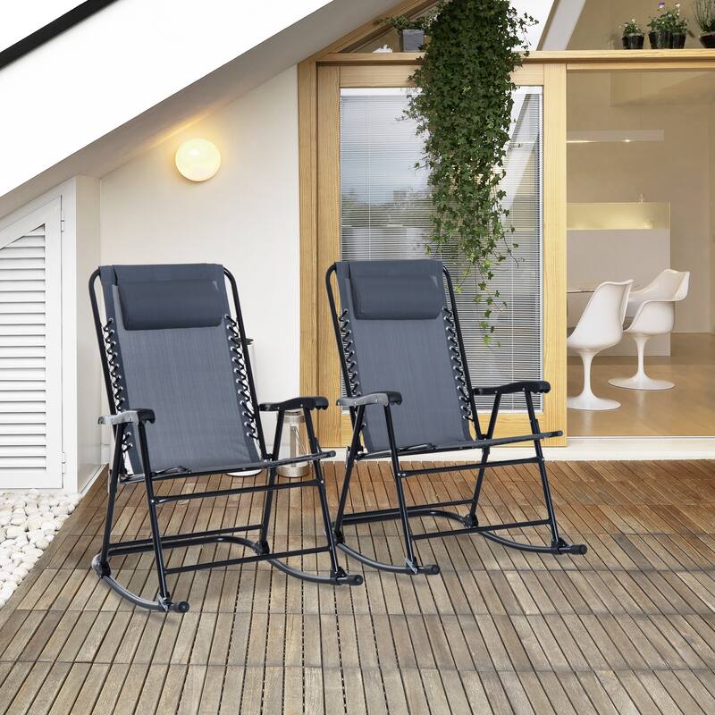 Outsunny Grey Mesh Fabric Rocking Chair Set