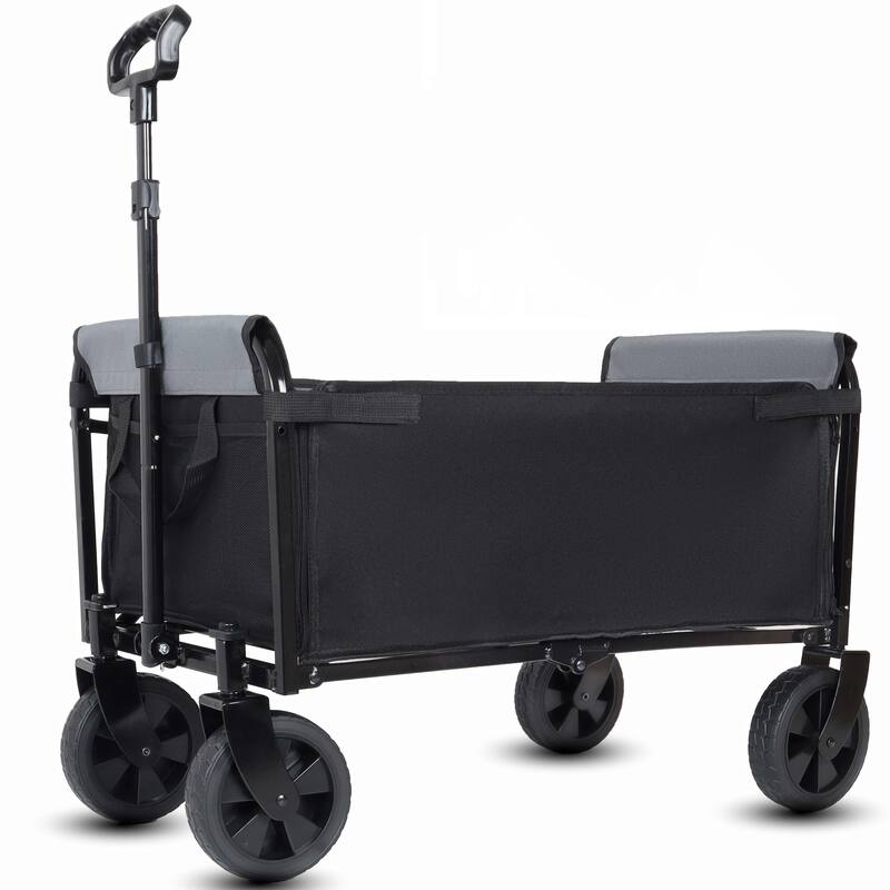 Lightweight Collapsible Utility Wagon - 220lb Capacity with Cup Holders, Folding Cart for Garden & Shopping