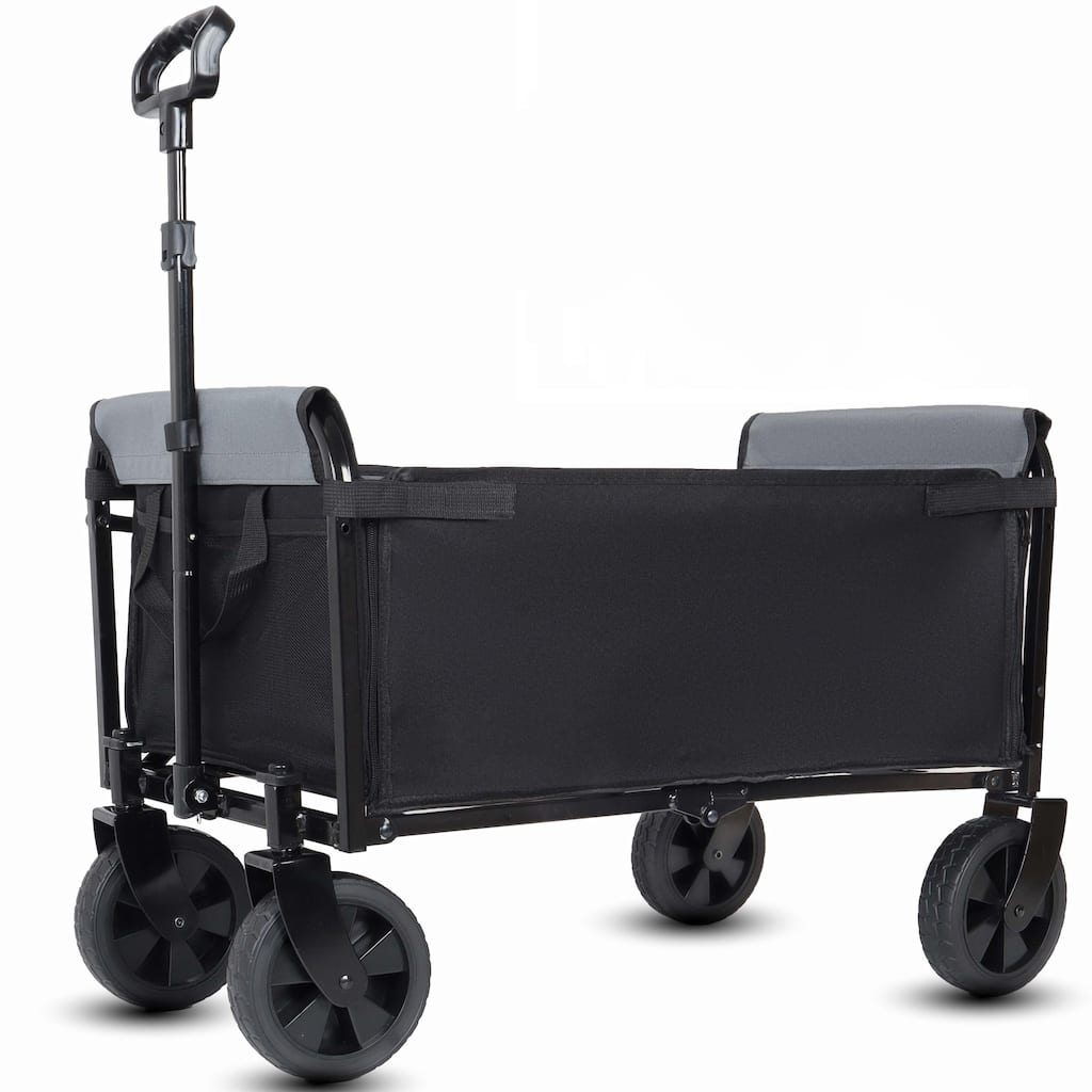 Lightweight Collapsible Utility Wagon - 220lb Capacity with Cup Holders, Folding Cart for Garden & Shopping