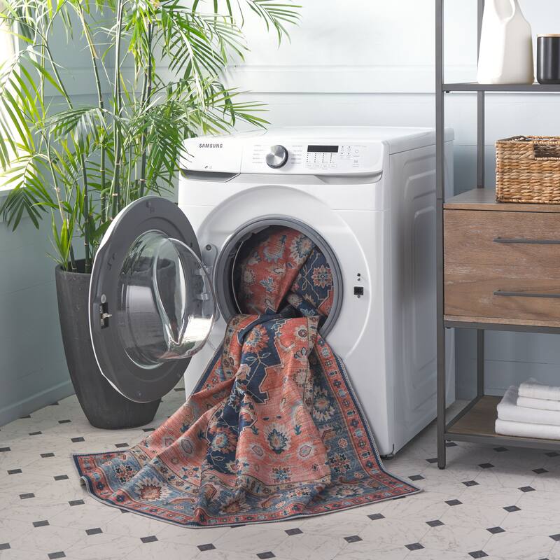 SAFAVIEH Arizona Sirry Machine Washable Slip Resistant Rug - 3' x 5' - Blue/Rust