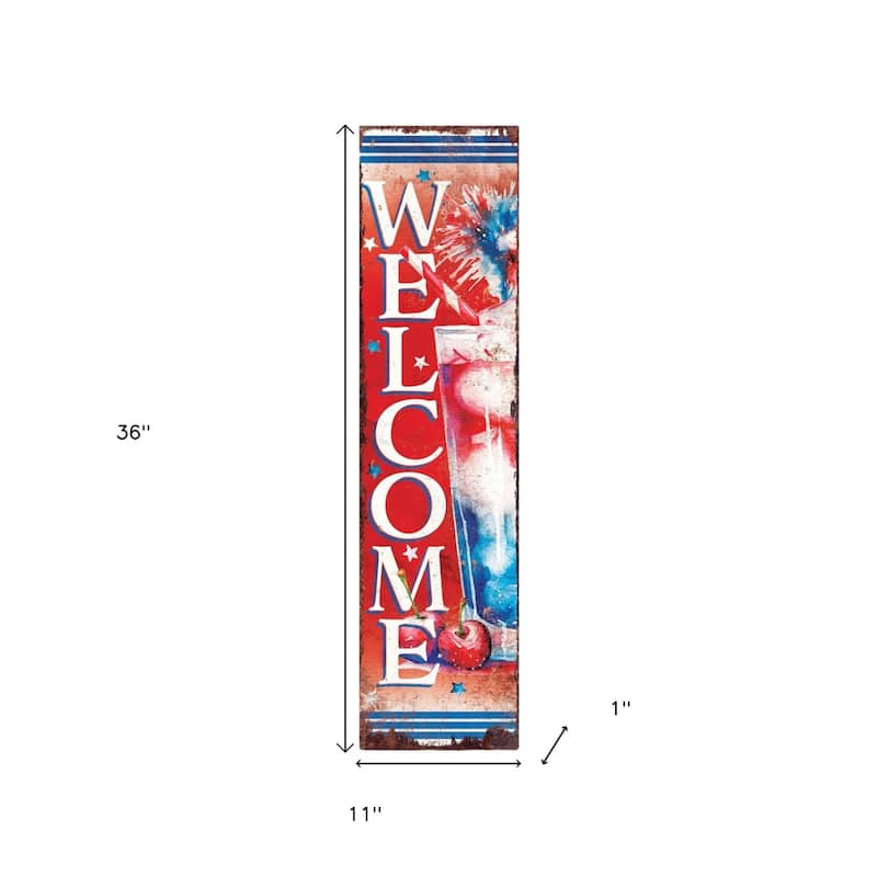 HomeRoots 36" Red White And Blue Solid Wood Welcome Patriotic Reversible Porch Sign