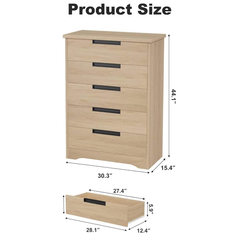Natural 5 Drawer Dresser for Bedroom, Living Room, Nursery