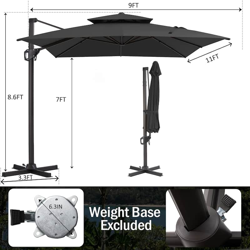 Pellebant 9X11 FT Double Top Patio Cantilever Umbrella, Base Not Included