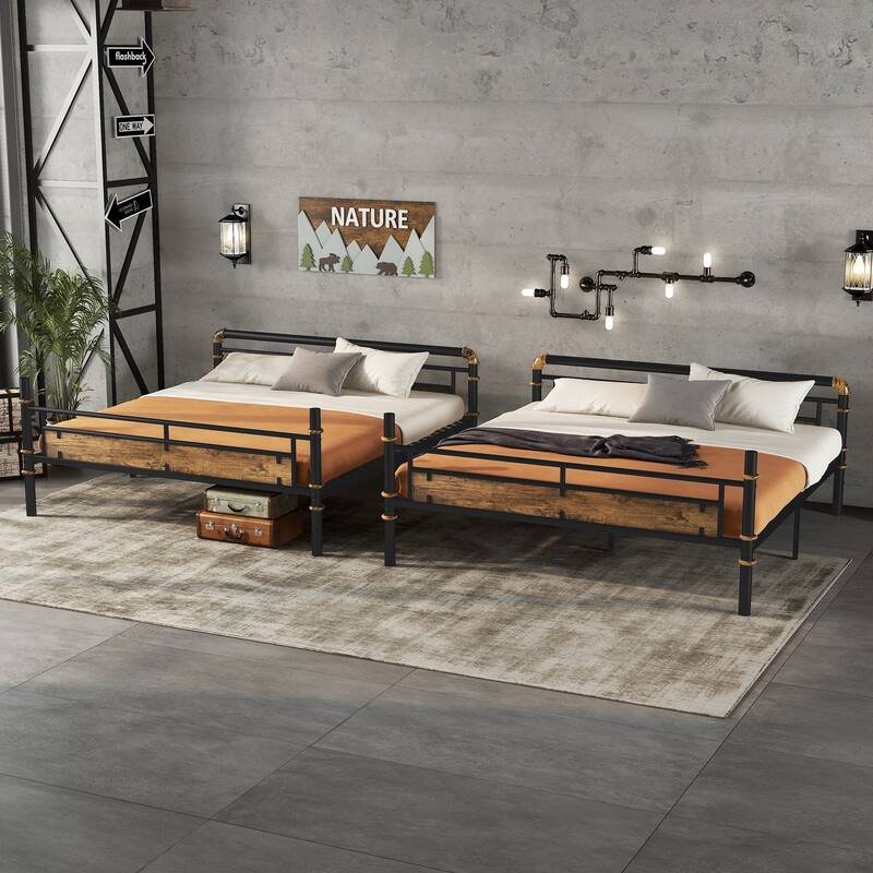 over Metal Bunk Bed, Industrial Detachable Bunkbeds with Safety Guard Rails