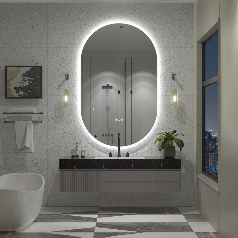 UL Certified Oval LED Lighted Anti-fog Wall Bathroom Vanity Mirror