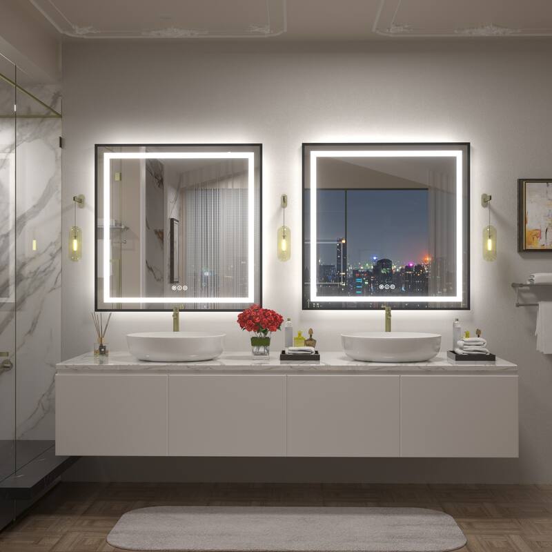 Black Metal Framed LED Front Light and Backlit Anti-Fog Wall Bathroom/ Vanity Mirror