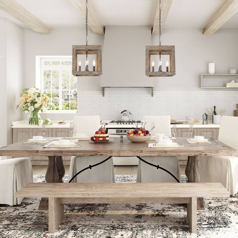 Loby Rustic Wood Kitchen Island Pendants Cage Geometric Ceiling Lighting Compatible for Edison LED Bulbs - Grey - D11" x H12"