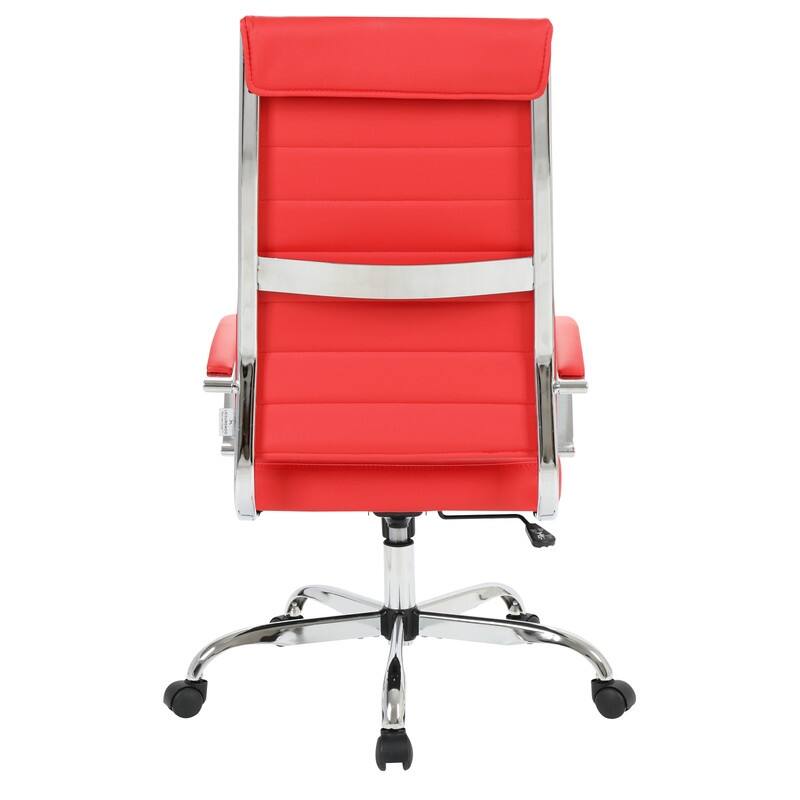 Benmar High-Back Leather Office Desk Chair in Stainless Steel Frame Adjustable Height Tilt Lock 360 Swivel Ergonomic Chair