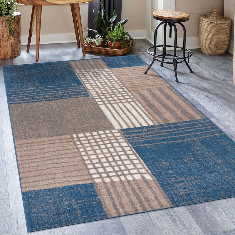 Luxe Weavers Modern Plaid Area Rug, Indoor Rug - 8' x 10' - Blue