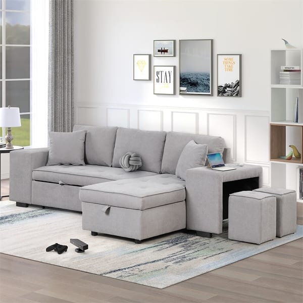 slide 2 of 18, Merax 104" Modern L-Shape 3 Seat Reversible Sectional Couch Grey