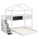 preview thumbnail 35 of 36, Artsy House Roof Shape Design Twin over Full Wood Bunk Bed with Storage Staircase and Blackboard, Solid Construction