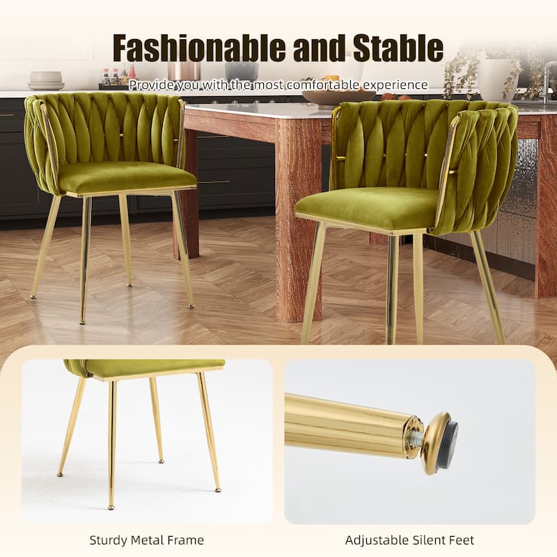 HOMEFUN Velvet Upholstered Tufted Side Dining Chair With Golden Legs（set of 2）