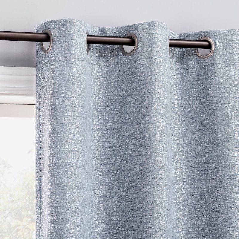 Sun Zero Serenity 2-Piece Abstract Magnetic Closure Total Blackout Grommet Curtain Panel Pair - 72" x 84" - Light Blue