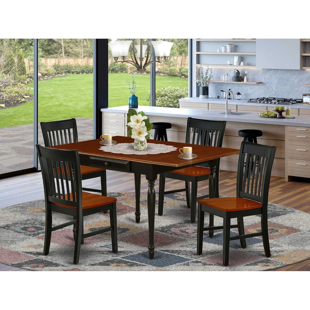 5-Piece Black and Cherry Finish Solid Wood Top - Dining Room Set - Seats 4