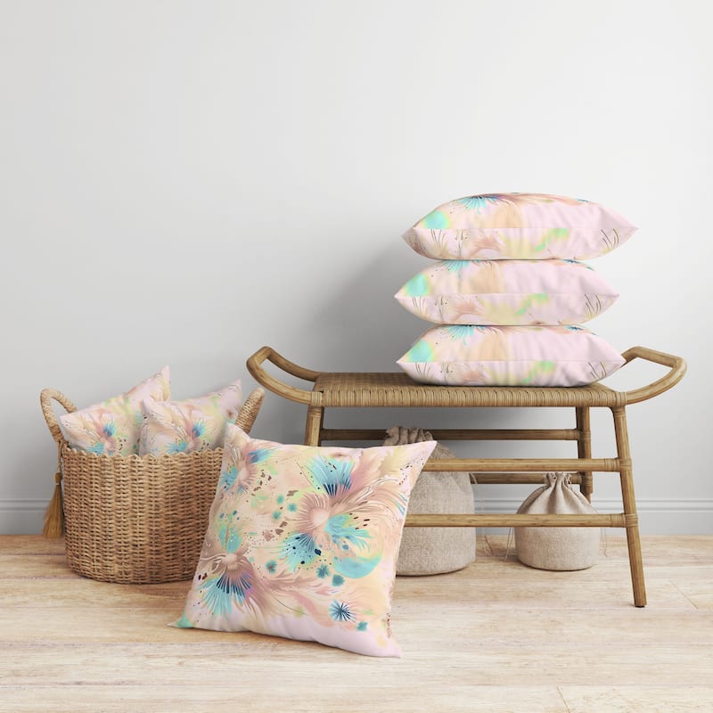 Vibrant Brushstrokes Faux Suede Reversible Throw Pillow Pink and Blue