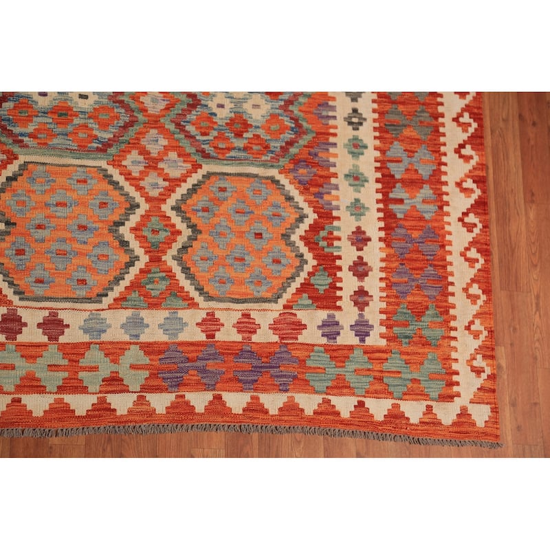 Palace Size Orange Kilim Oriental Rug Hand-Woven Wool Carpet - 10'4"x 16'1"