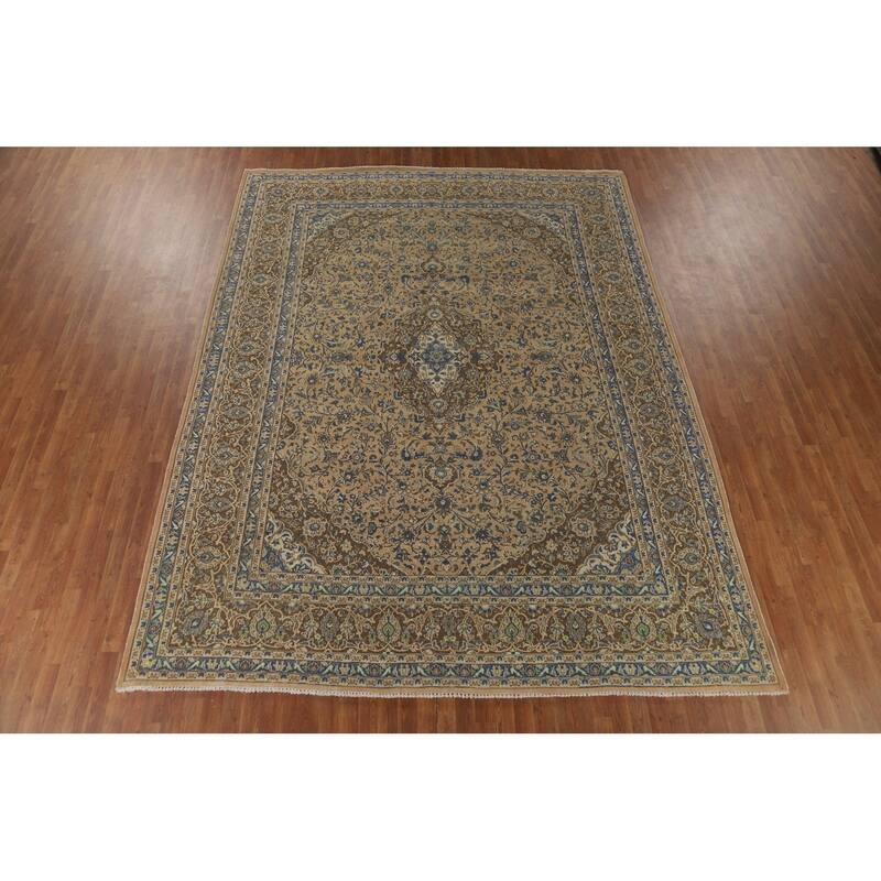 Traditional Mashad Vintage Persian Area Rug Handmade Wool Carpet - 9'7" x 12'5"