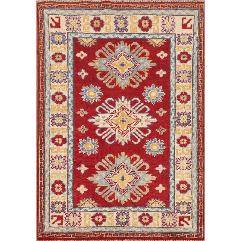 Kazak Accent Rug Hand-Knotted Red Traditional Wool Carpet - 2'7" x 3'10"