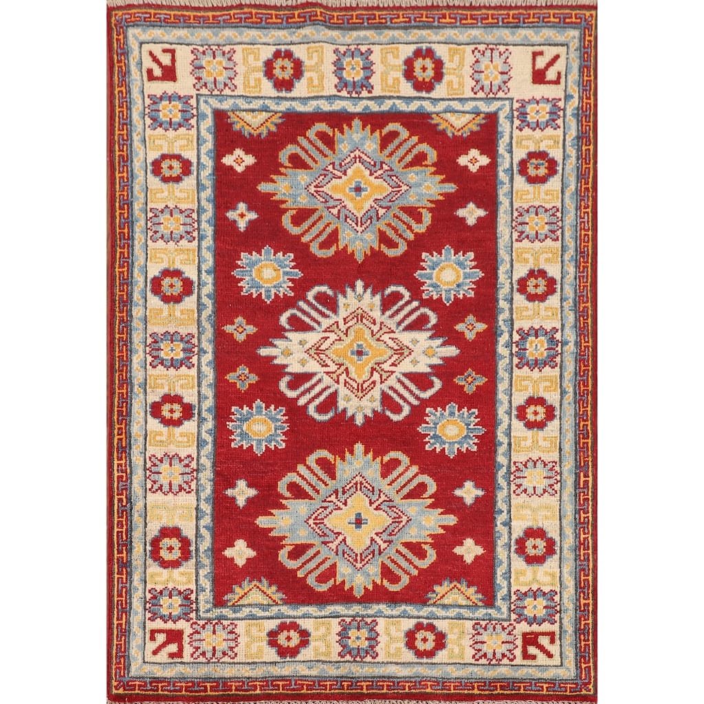 Kazak Accent Rug Hand-Knotted Red Traditional Wool Carpet - 2'7" x 3'10"