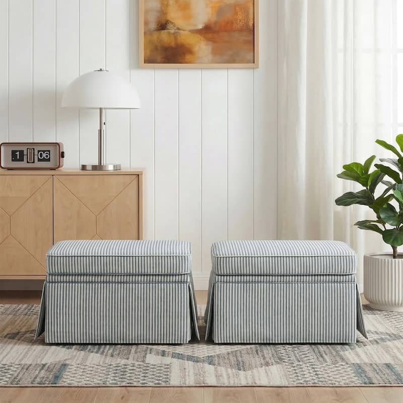 2 Set Rectangle Chenille Upholstered Storage Ottoman