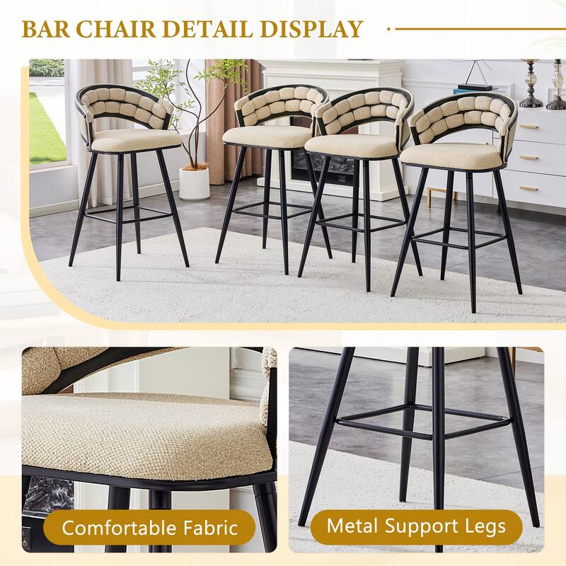 Set of 2 Velvet Bar Stools with Black Iron Legs, Modern Counter Height Stools for Home Bar