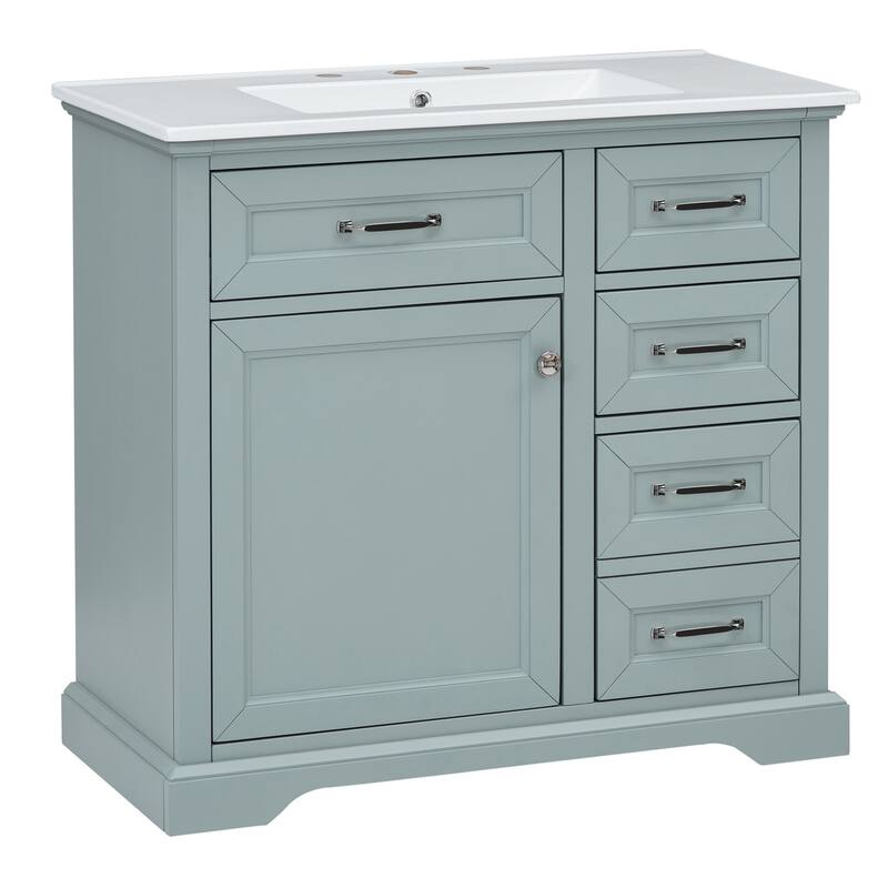 36" Bathroom Vanity Set with Ceramic Undermount Sink, 2 Tip-Out Drawers & Soft-Close Hinges