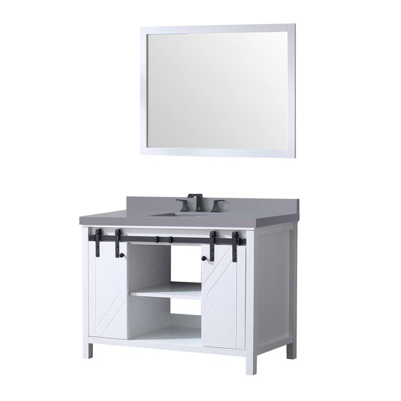 Marsyas Bath Vanity, Grey Quartz Countertop, Faucet Set and Mirrors - 48