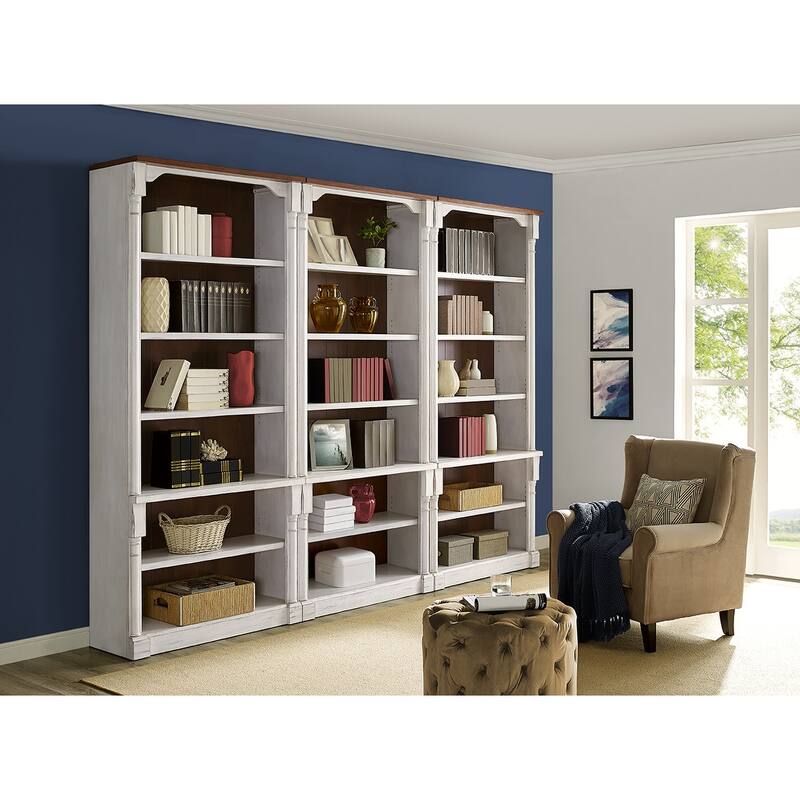 Rustic Open 8' Wood Bookcase, Storage Cabinet, White - 126W x 94H x 16D - Wood Finish - Weathered white finish
